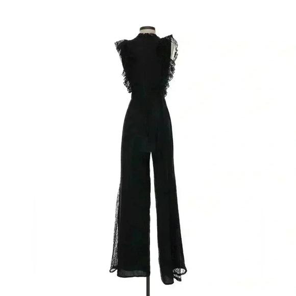 Alexis Gislane Black Lace Jumpsuit Small Silk Tie Neck Sleeveless Wide Leg $792 - Picture 2 of 5